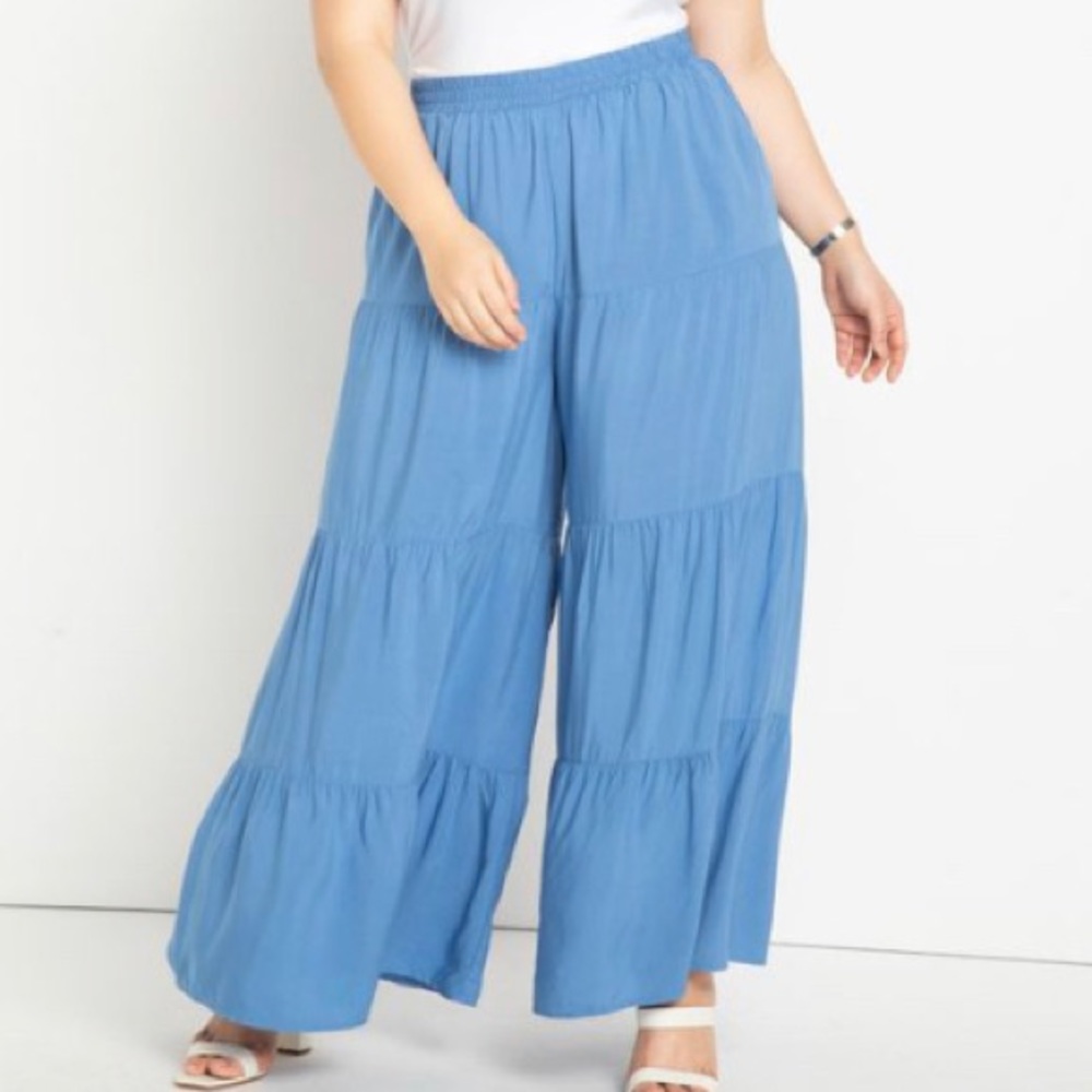 Eloquii plus size blue palazzo swing pants